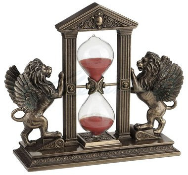 Unicorn Studios WU77008A4 Winged Lions Red Sand Timer Hourglass - Bronze