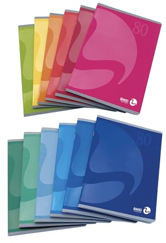 BM BeMore Color 80, 0110598, Heft A5, Lineatur 5 mm, kariert 5 mm für 1. und 2. Elementar, Papier 80 g/qm, farblich sortiert, Packung mit 12 Stück