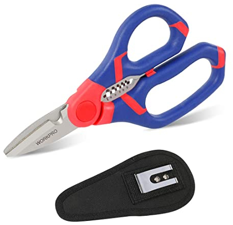 WORKPRO 2 in 1 Elektrikerschere Kabelschere Universalschere, Multi Schere Multifunktionen mit Abisolierzange, 152MM, Universalschere aus Edelstahl
