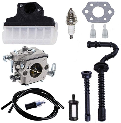 Poweka Carburateur + Filtre à air + Bougie d’Allumage + Tuyau d’Essence/d’Huile pour Tronçonneuse 021 023 025 MS210 MS230 MS250 Carburateur