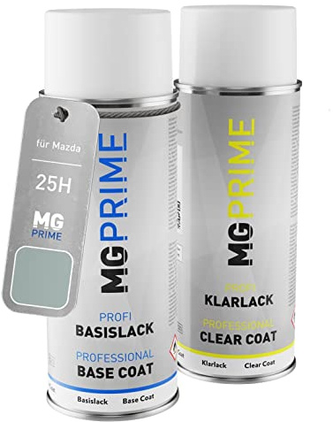 MG PRIME Billack Spray can set för Mazda 25H Silver Contrail Metallic/Perlmuttsilber Metallic Base coat klarlack spray can 400ml