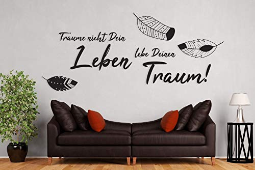 tjapalo® a29 Wohnzimmer wandtattoo träume nicht dein leben sondern lebe deinen traum wandtattoo zitate und sprüche, Farbe: dunkelgrau, Größe: B58xH25cm