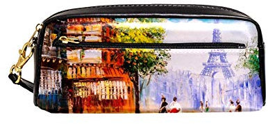 Kulturbeutel, Motiv: Ölgemälde, Motiv: Moulin Rouge, Paris, Frankreich, tragbar, PU-Leder für die Schule, Stifteetui, wasserfest, Kosmetiktasche 20.5x5x8.5cm/8.1x2x3.3in Style05