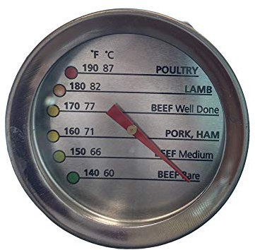 Vetrineinrete® Termometro analogico da cucina per misurare la temperatura di carne per barbecue da 140-190 °F da 60-87°C in acciaio quadrante indicativo tondo 5cm C80