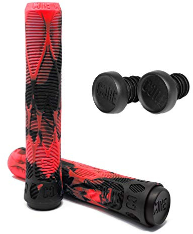 Scooters Core Stunt-Scooter Tret-Roller Hand Griffe Soft lang mit Barends/Grip + Fantic26 Sticker (Lava Schwarz/Rot Swirl)
