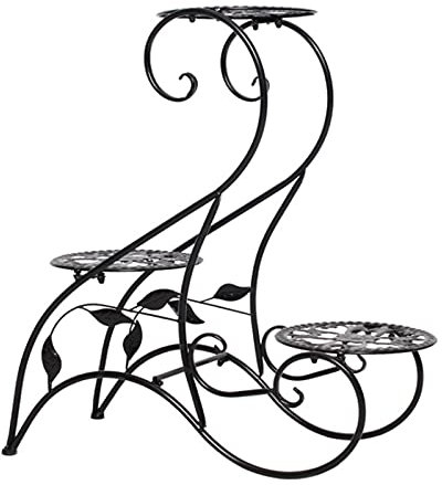ZXNQ Supporto per Vasi, 3 Ripiani Scaffali per Fiori in Metallo/Ferro, Rimovibile Retro Rack Rotonda in Ferro Battuto, Fioriera a Scala da Balcone, per Interna/Esterna 60 * 60 * 22CM