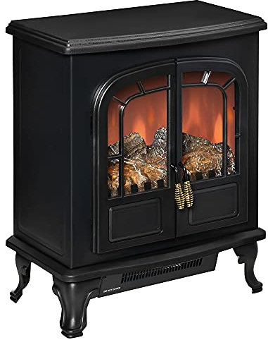 HOMCOM Cheminée électrique poêle Style néo-rétro 2 Portes Verre trempé 1000/2000 W LED luminosité réglable Acier ABS Noir