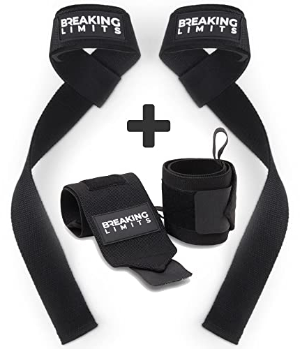 Handgelenk Bandagen Gym + Zughilfen Krafttraining (2er Set) – Lifting Straps & Wrist Wraps – Zughilfe & Griffhilfen für Bodybuilding & Kraftsport – Fitness Zubehör für Frauen & Herren