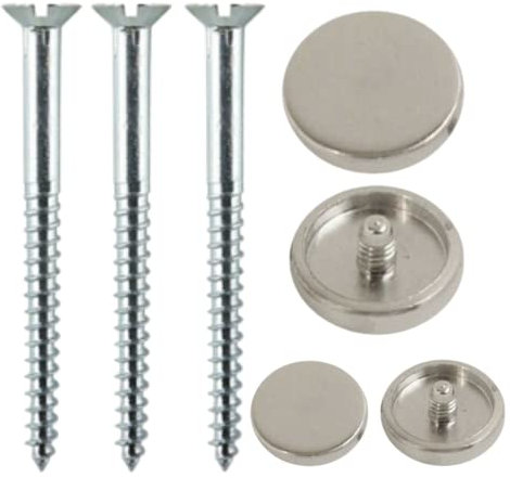 50mm Mirror Screw & 13mm Chrome Flat Decorative Screw Cap Covers for Mirror Tables, Bath Plates, Wardrobes & Glass Signs - Pack of 20
