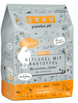 GRAU Torrfoder med fågel och potatis för vuxna katter, spannmålsfritt, originalprodukt, 1-pack (1 x 2 kg)