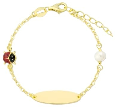 Turmalina de Martina - Bracelet identité bébé argent 925 coccinelle et perle 11+2,5 cm
