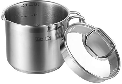jalz jalz Stainless Steel Saucepan with Glass Lid,Classic Cookware, Sauce Pan,1.5 Quart for Boiling Milk, Sauce, Gravies, Pasta,Noodles