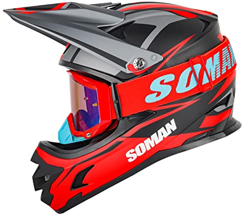 Motorradhelm Crosshelm Motocross Enduro Helm Kinder Motorrad Fullface Mit Schutzbrille DOT/ECE Zertifiziert Erwachsene Jugend Integralhelm für Downhill Quad Bike ATV BMX Offroad MTB