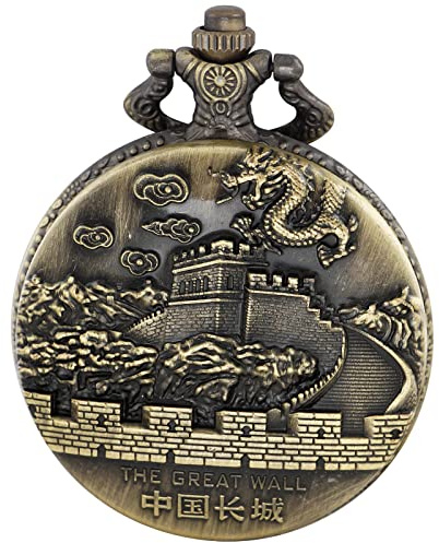 Tiong The Great Wall of China Pocket Watch Relief Style Pointer Classic Vintage Style Pocket Watch Gift for a Friend