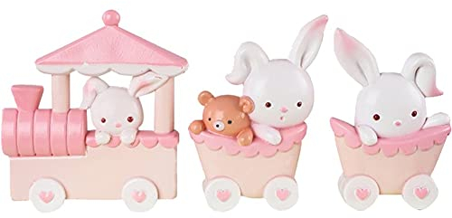 3 Pcs Cute Rabbit Cake Toppers Figures Easter Bunny Train Ornament Cake for Baby Shower Birthday Party Cake Decoration