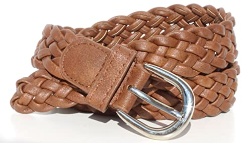 GLOMY * Geflochtener Gürtel für Damen und Mädchen, handgewebter Gürtel für Hosen oder über Kleid aus Halbleder, braun, Einheitsgröße