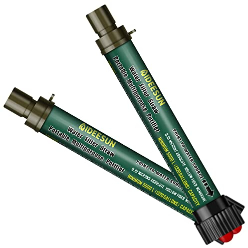 Lot de 2 filtres à eau personnels, pailles d'eau de survie d'urgence, approvisionnement pour randonnée, camping, voyage, pêche, sortie en famille, randonnée, activités de plein air, filtration en 5
