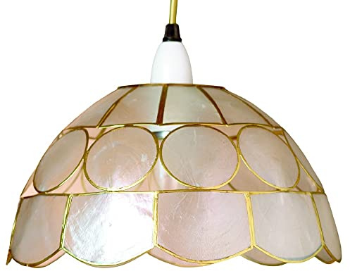 Natural Opaque Capiz Shell Art Deco Vintage Easy Fit Dome Pendant Shade | 25cm Diameter (10) | None Electric Ceiling Lampshade | Fits All Lampholder Types E14 E27 B15 B22