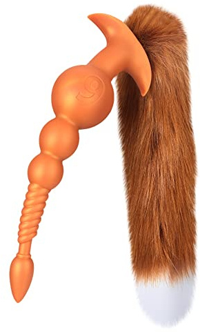 Anal Butt Plug mit Abnehmbarer Fuchsschwanz Extra Länger Foxtail Anal Kette Sexspielzeug Flüssiges Silikon Anal Plugs Analkugeln für Männer Frauen Paare Cosplay Anal Trainer Erotik BDSM (M)