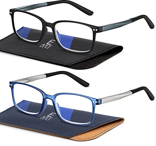 EASY READ 2 Pairs Sporty Style Reading Glasses for Men，Rectangular TR90 Blue Light Blocking Readers with Spring Hinge(Magnification 1.50,Black/Blue)