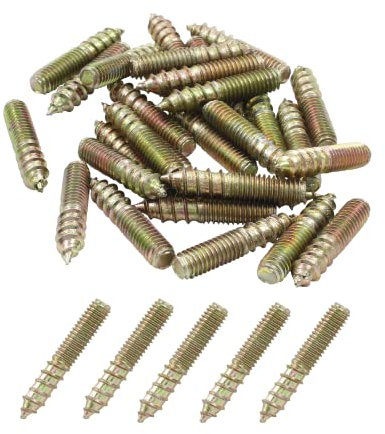 HARSKIYER 30pcs M6x35mm Hanger Bolts Double Headed Bolts, Zinc Plated Carbon Steel Threaded Self-Tapping Screw for Wood Joint Furniture 30mm Length