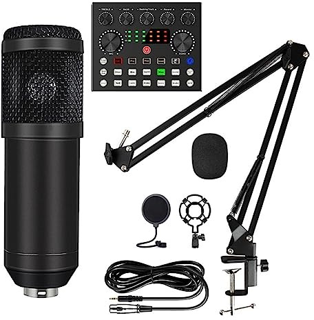 EBAYTV Kit Scheda Audio, Microfono a condensatore con scheda audio live V8S (opzionale) for streaming live, canto, gioco(Style B Black)