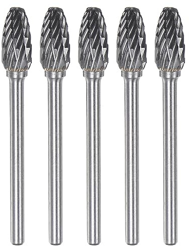 sourcing map Lot de 5 fraises rotatives en carbure de tungstène avec tige de 3 mm, tête de 6 mm, double coupe, flamme en forme de H, pour métal, bois, plastique, polissage, gravure