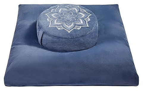 hunnidspace Meditation Cushion Set Zafu & Zabuton – Buckwheat Hull & Memory Foam, Adjustable Floor Pillow for Yoga, Meditation & Sitting, Removable Velvet Cover (Navy Blue)