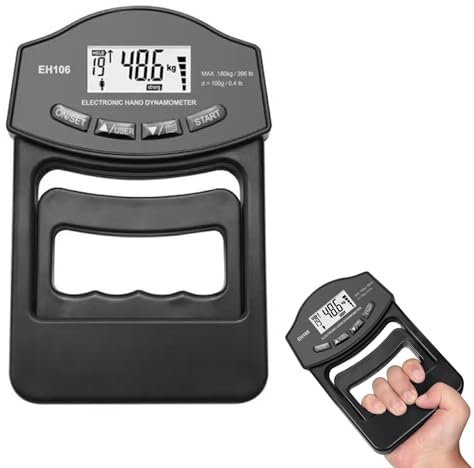 Digitaler Handkraftmessgerät 396lb/180kg, Hand Dynamometer, Griffkraft Messgerät, Handkraftmessgerät, Dynamometer Digital Kraftmesser Handkraftmesser (Black-180kg)