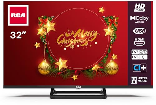 RCA Téléviseurs 32 Pouces (80 cm) sans Bord LED HD Ready TV avec Triple Tuner (DVB-C / T2 / S2), HDMI, CI+, Lecteur multimédia USB, Mode hôtel, Dolby Audio, Central Pied - iRB32H5C