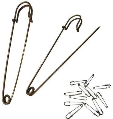 Schottische Sicherheitsnadel, Sicherheitsnadeln für Mantel oder Schal, Sicherheitsnadel, für Kleidung, Sicherheitsnadel, groß, (100 mm – 12 Stück, altgold)