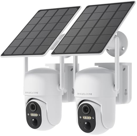 HOSAFE.COM Überwachungskamera Aussen WLAN, Überwachungskamera Aussen Solar, 360 Outdoor Kamera mit PTZ, PIR Sensor, 2K HD Farb Nachtsicht, SD/Cloud, IP66 Wasserdicht