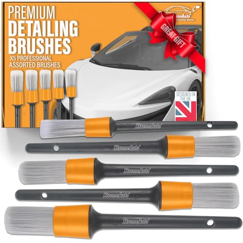 Xtremeauto Car Detailing Brushes Set - 5pc Professional Detailing Brushes, Ultra Soft Brush, Non Scratch For Cleaning Car Interior & Wheels, Delicate Valeting Interior Detail Brushes Alloy Wheels