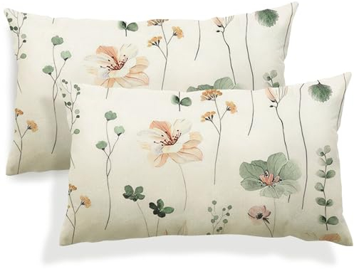 YCOLL Kissenbezug 30x50 2er Set Dekokissen Leinen Sofakissen,Zierkissen Florales Aquarellgemälde Kissenbezüge,für Sofa Schlafzimmer Wohnzimmer Outdoor Kissenhülle 30x50cm A258-12