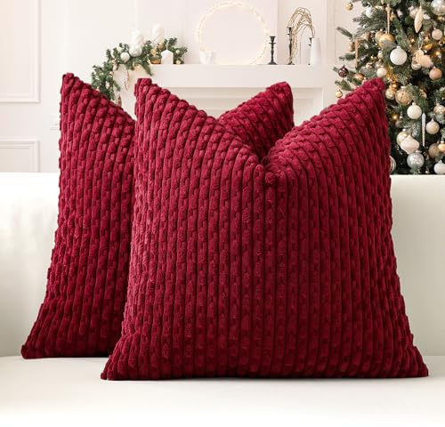 Sungeek 2er Set Kordsamt Kissenbezüge, Dekorativ Zierkissenbezüge Weich Kissenbezug Dekokissen Sofakissen Boho Deko Bezug Kissenhülle für Sofa Schlafzimmer Wohnzimmer (50x50 cm, Weinrot)