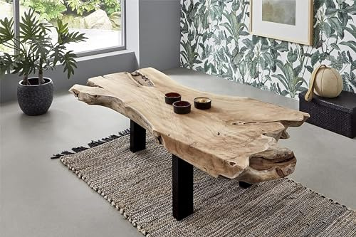 SAM Couchtisch Ibiza, Beistelltisch aus Baumwurzelholz, 110 x 60 x 40 cm | Teakholz massiv + Natur, Sofatisch mit Metallbeinen schwarz