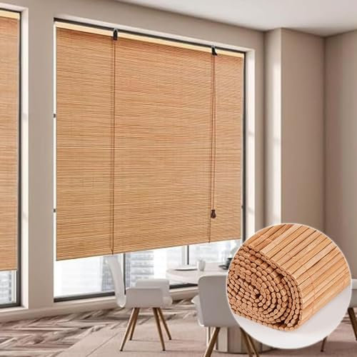 Rollo Bambus 50/60/70/80/90/100/120cm Breit,60% Lichtfilterung Rollläden,Bambusrollo Für Fenster,Retro Bambus Raffrollo,Sonnenschutz Vorhang,Bambus Jalousien,Für Heimbüros,W×H-130×200cm(51 * 79in)