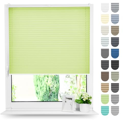 Tom'Shop Plissee Klemmfix ohne Bohren Sonnenschutz Plisseerollo Jalousie Lichtdurchlässig und Blickdicht für Fenster & Tür (NELA Grün B140cm x H80cm)