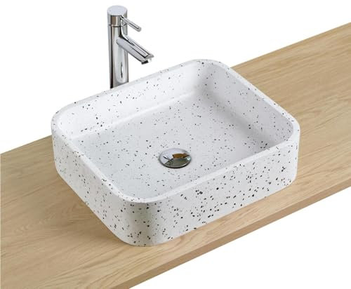 MOB-IN Vasque à Poser Rectangle en terrazzo Blanc 45x38cm
