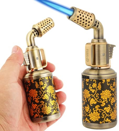 Brûleur à souffler rétro en métal cuivre - Brûleur à butane professionnel avec fermeture de sécurité - Flamme multifonction rechargeable et réglable pour brasage artisanal (gaz butane non inclus)