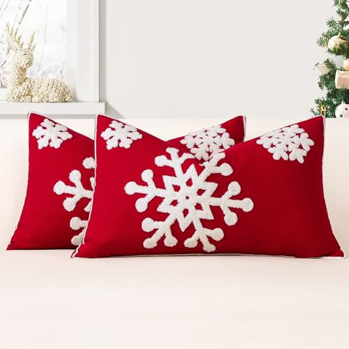 JOTOM 2er Set Weihnachten Kissenbezüge, Dekorative Winter Schneeflocke Wurf Kissenbezug Moderne Kissenhüllen Sofakissen Dekokissen Zierkissenbezug für Wohnzimmer Schlafzimmer Deko (30x50cm, Rot)
