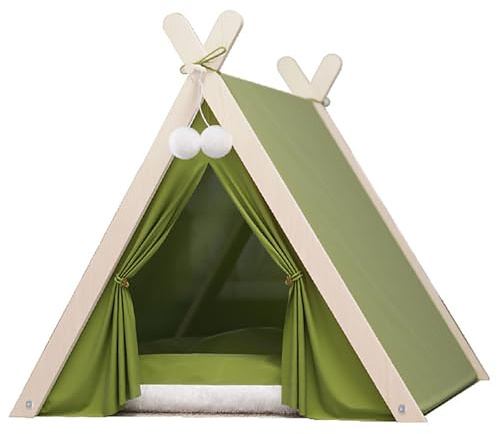 Tragbares Haustier-Tipi-Zelt mit dicker Matte, einfach zu montieren, Indoor-Hundehütte für kleine Hunde und Katzen, waschbar, Grün