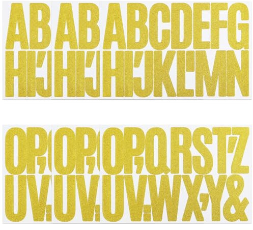 105 Stücke Großes Buchstaben Aufkleber,6 Blätter Glitzern und Funkeln Selbstklebendes Vinyl Buchstaben Kit für Postfach,Schilder, Scrapbook, DIY und Basteln, Klebebuchstaben Wetterfest, 3 zoll Gold