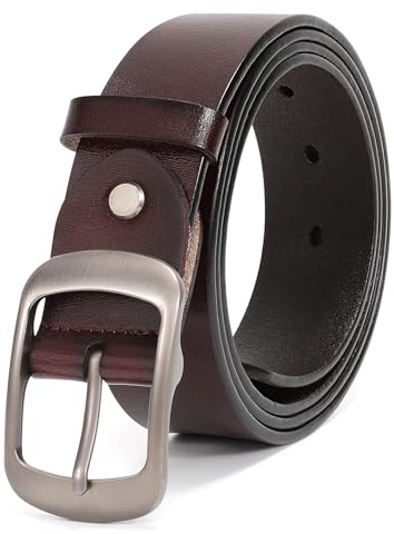 JASGOOD Women Leather Belt Brown Casual Waist Belt for Jeans Pants with Metal Pin Buckle
