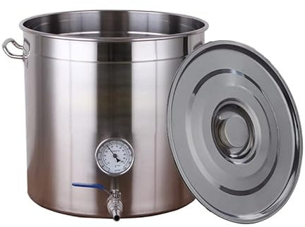 KUANGGE Gärtank für Heimbrauen mit großem Fassungsvermögen, 19–90 l, Edelstahl, Lagerfass für Bier und Getränke, Kocheimer, Suppentopf für Bier, inklusive Deckel, Thermometer, Kugelhahn, 15,7 Zoll/4