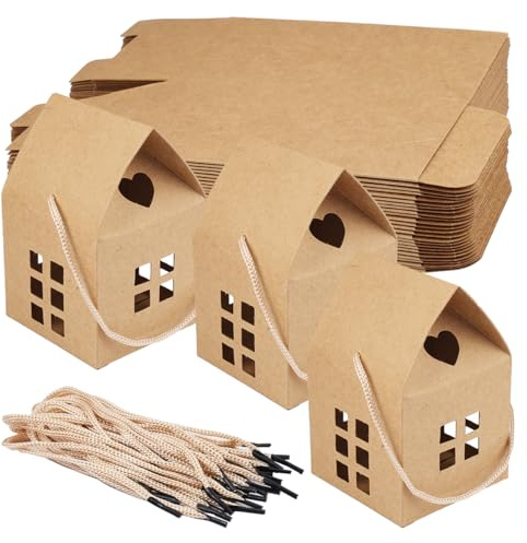 PetGlimmer 26 Stück Kraftpapier Hausförmige SüßIgkeitenschachteln | SüßIgkeitskästen, Kraftpapier-Geschenkboxen, Geschenkschachtel Klein, Papier-Treat-Boxen für Hochzeit, Geburtstagsfeier