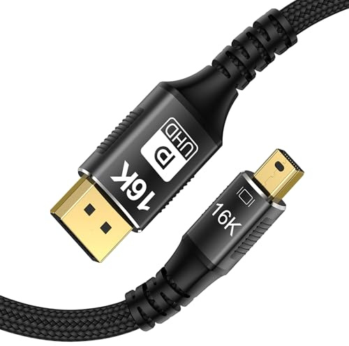 YIWENTEC 16K Mini DisplayPort to DisplayPort Cable 2.1, 16K (15360 x 8640) @ 60Hz 4K @ 240Hz 8K @ 144Hz, HDR, DSC1.2a, G-Sync FreeSync (3M)