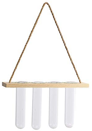 Glas-Pflanzgefäß zum Aufhängen, Terrarium, Pflanzen, Holz, Hänger, Reagenzglasvase, Natur