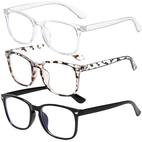 TUONYIS 3 Pièces Paireslunettes Anti Lumiere Bleue pour Homme Femme Lunettes Anti Lumière Bleue à Verres Transparents Lunette pour Gaming d'Ordinateur Lecture écriture (Noir, Blanc, Léopard)