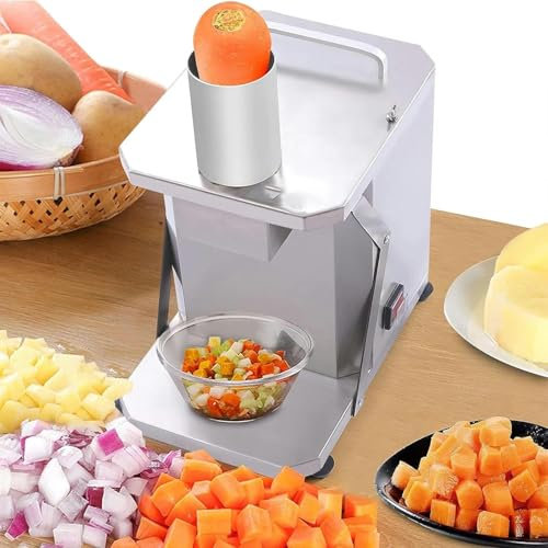 XSDAJSD Macchina elettrica per Tagliare Le Verdure, Macchina per Tagliare Le Verdure in Acciaio Inossidabile Commerciale, Taglio Automatico di cubetti di Patate e cipolle, 12 mm